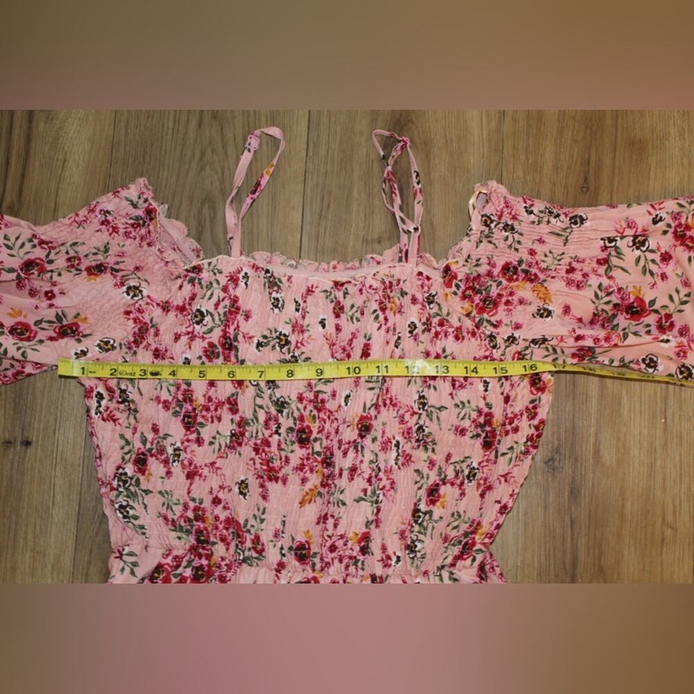 Angie Boho Floral Smocked Off Shoulder Mini Dress Pink Multicolor Women’s Large - Picture 5 of 7